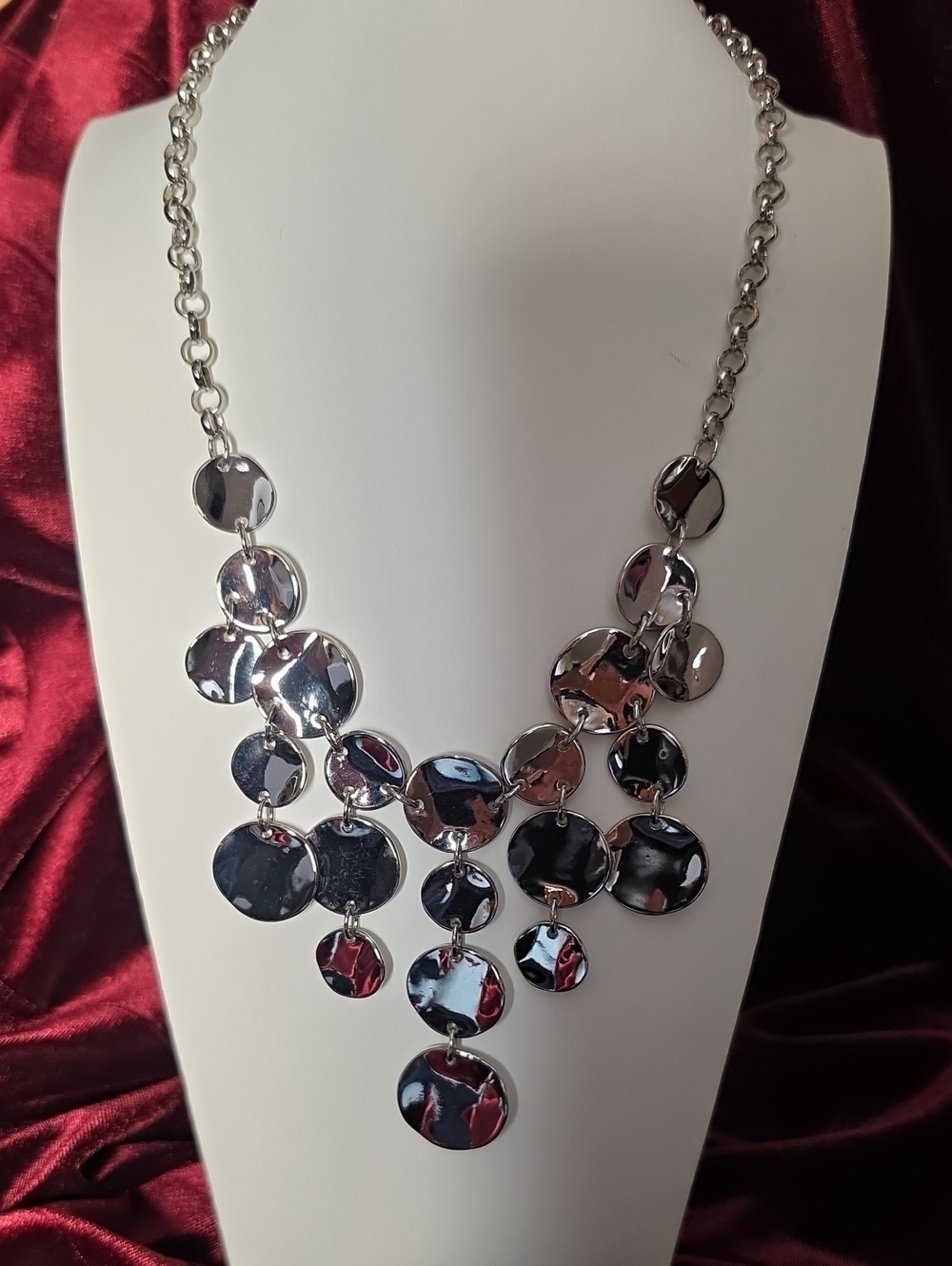 Chico's Silvertone Disc Cascade Statement Necklace